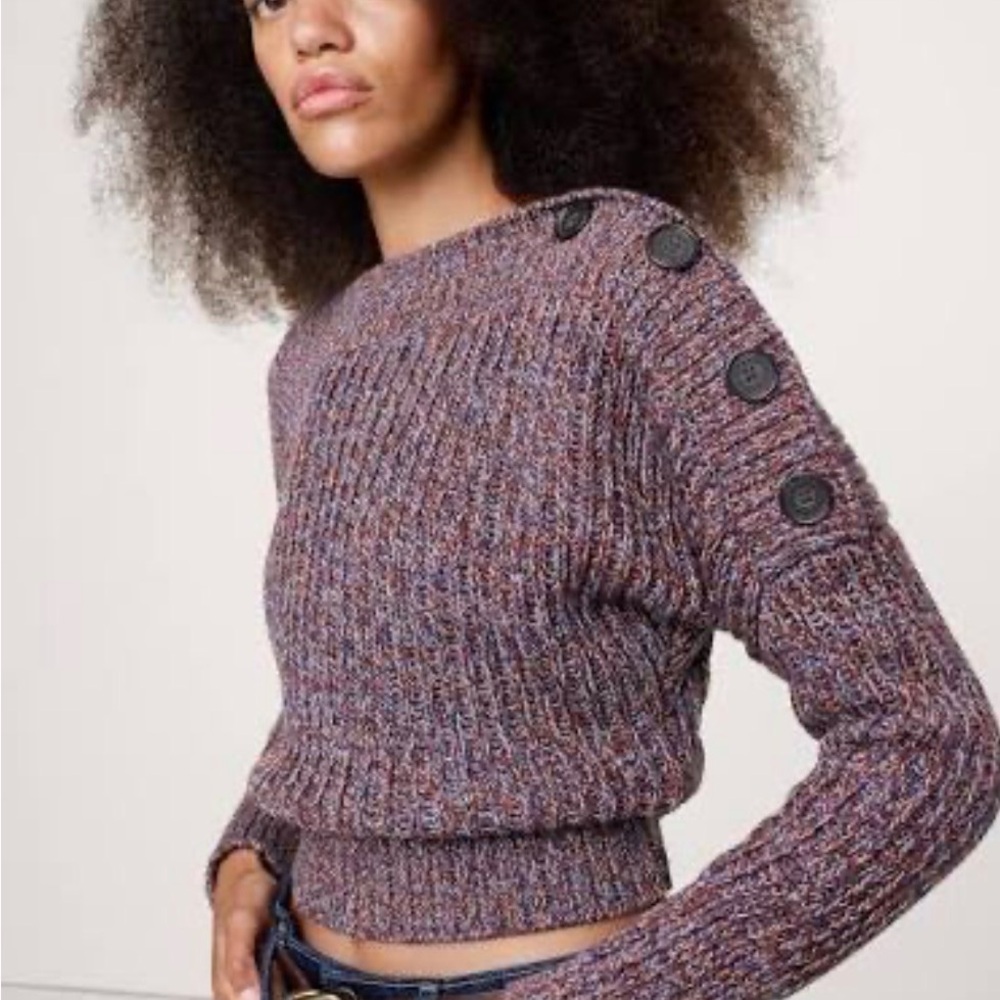 Banana Republic Purple Button-Accent Sweater Heather mauve